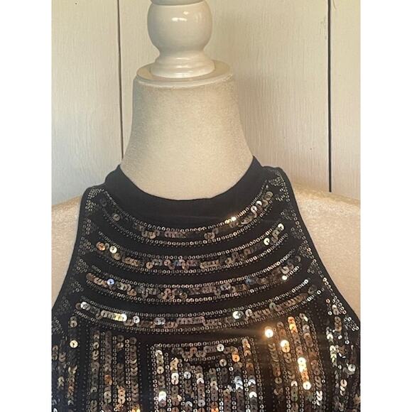 Express Size Medium Sleeveless Black Knit Top‎ with Sequins Front - Picture 2 of 5